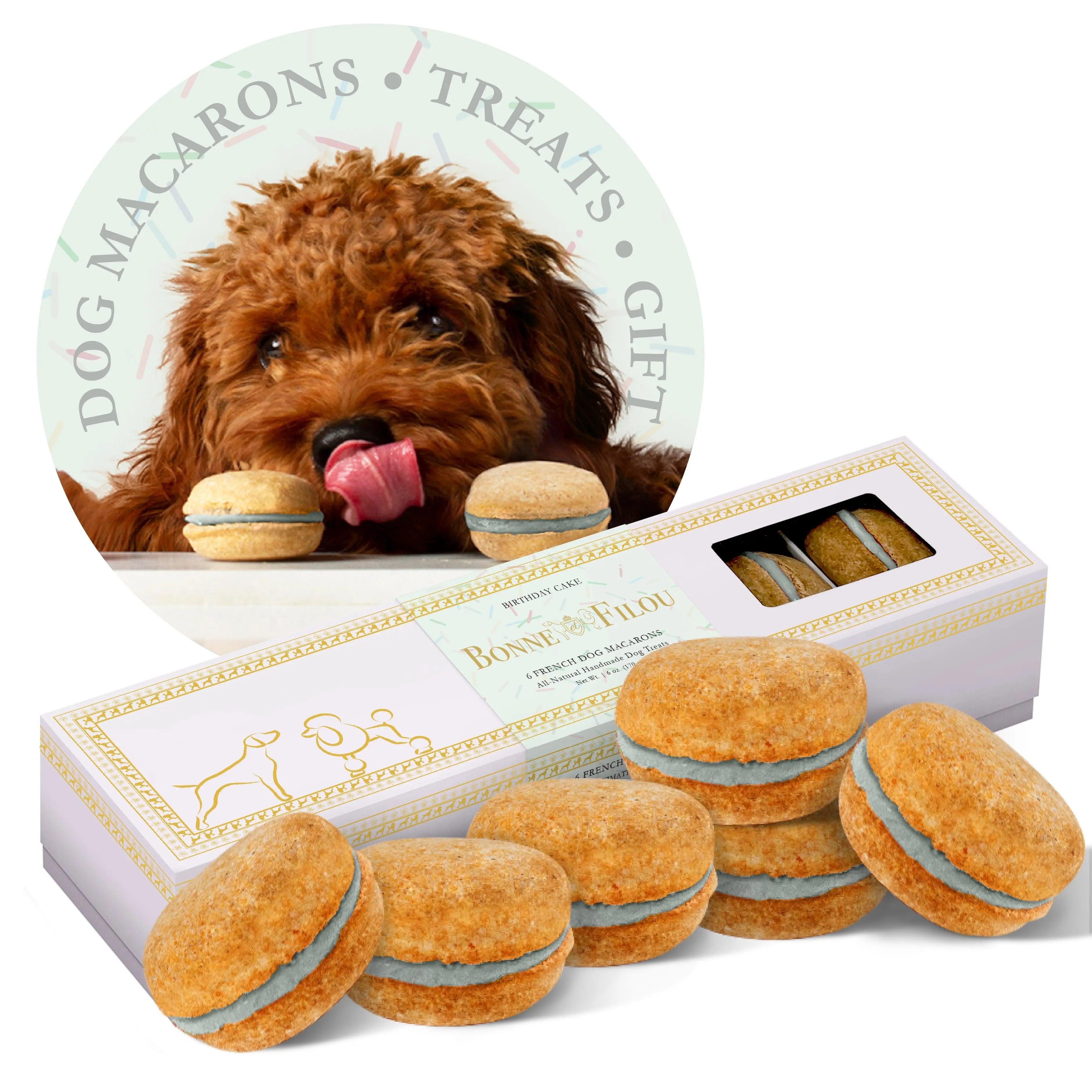 Birthday cake dog macarons