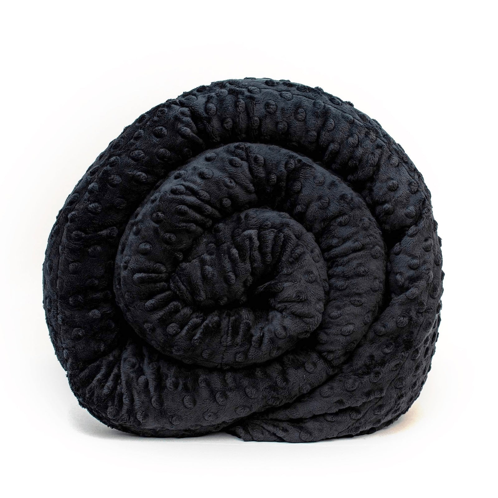 Close view of the raised dotted texture on a black Minky Weighted Blanket
